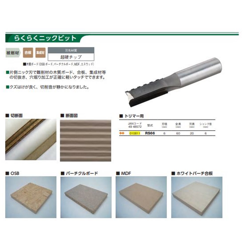 大日商 木工ビット らくらくニックビット (6mm) [作業工具 先端パーツ 切り抜き 穴掘り 木材 トリマー] RS66